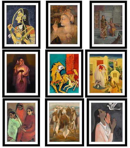 Best of Indian Masters Paintings - Set of 10 Framed Poster Paper - (12 x 17 inches)each by Indian Masters