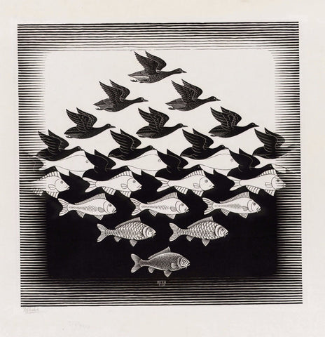 Sky And Water - Life Size Posters by M. C. Escher