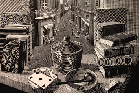 Still Life And Street - Life Size Posters by M. C. Escher