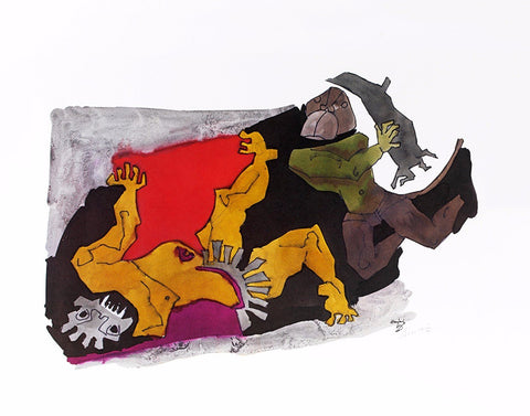 Hanuman Vanquishing Demon - Canvas Prints