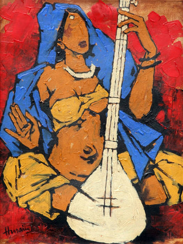 M F Hussain - Sitar Player - II by M F Husain