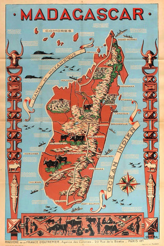 Madagascar Map - Vintage Travel Poster - Framed Prints