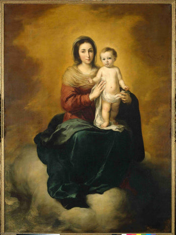 Madonna In The Clouds -  Bartolome Esteban Perez Murillo - Christian Art Religious 17th Century Painting by Bartolome Esteban Murillo
