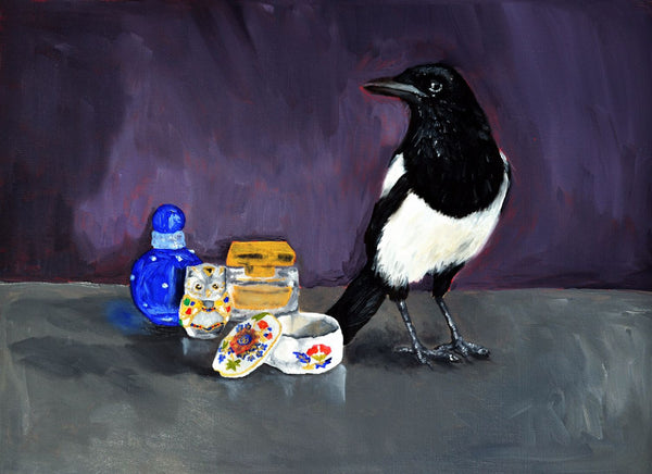 Magpie With Baubles - Art Prints