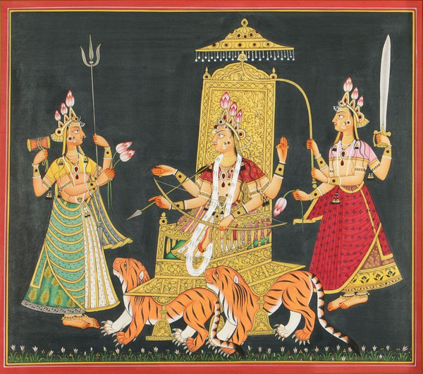 Mahadevi's Emergence From Cosmic Void -  Vintage Indian Miniature Art Painting - Art Prints