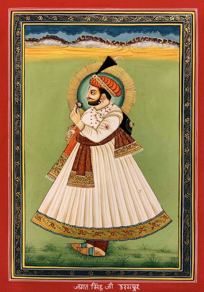 Maharaj Jagat Singh Of Udaipur - Indian Miniature Art Royalty  Painting - Framed Prints