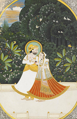 Maharaj Man Singh With Consort - Jodhpur Rajasthan - C.1825 - Vintage Indian Miniature Art Painting - Canvas Prints by Miniature Vintage