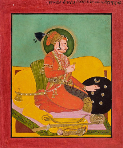 Maharaja Ajit Singh Of Jodhpur - Indian Miniature Art Royalty Painting - Large Art Prints by Tallenge