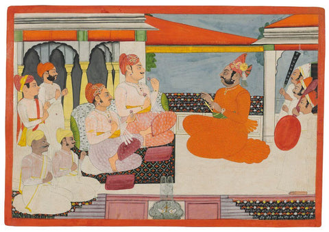 Maharaja Bhim Singh Of Jodhpur Greets Maharaja Pratap Singh Of Jaipur - C.1801 - Vintage Indian Miniature Art Painting - Life Size Posters