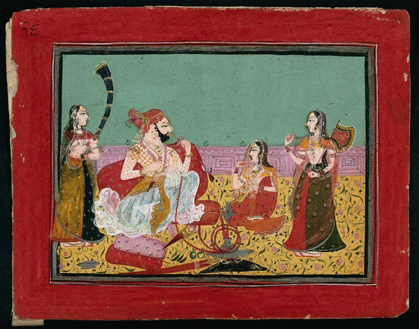 Maharaja Deepseev Smoking A Hookah - 19Th Century - Vintage Indian Miniature Art Painting - Life Size Posters