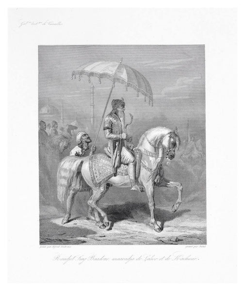 Maharajah Ranjit Singh On Horseback - Alfred Dedreux c1838 - Vintage Indian Punjab Sikh Painting - Posters