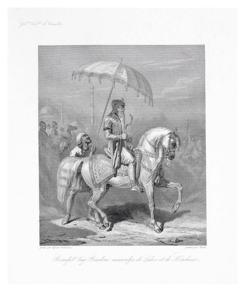 Maharajah Ranjit Singh On Horseback - Alfred Dedreux c1838 - Vintage Indian Punjab Sikh Painting - Canvas Prints