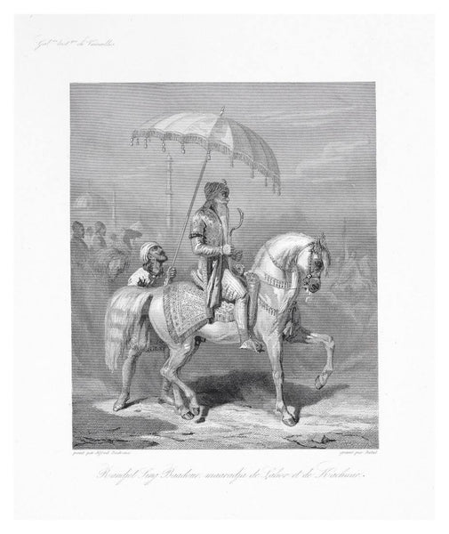 Maharajah Ranjit Singh On Horseback - Alfred Dedreux c1838 - Vintage Indian Punjab Sikh Painting - Art Prints