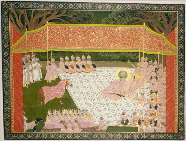 Maharana Sarup Singh Inspects A Prize Stallion - C.1845 - Vintage Indian Miniature Art Painting - Life Size Posters
