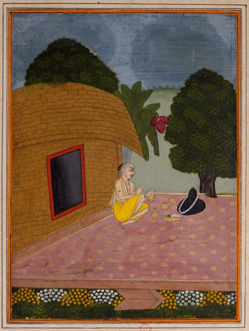Indian Miniature Art - Rajput Painting - Man Worshipping Shiva Linga - Canvas Prints