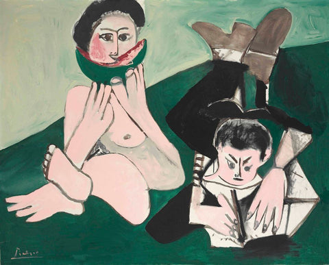 Man Eating Watermelon And Man Writing (Mangeuse De Pastèque Et Homme Ecrivant) - Pablo Picasso  Painting - Large Art Prints
