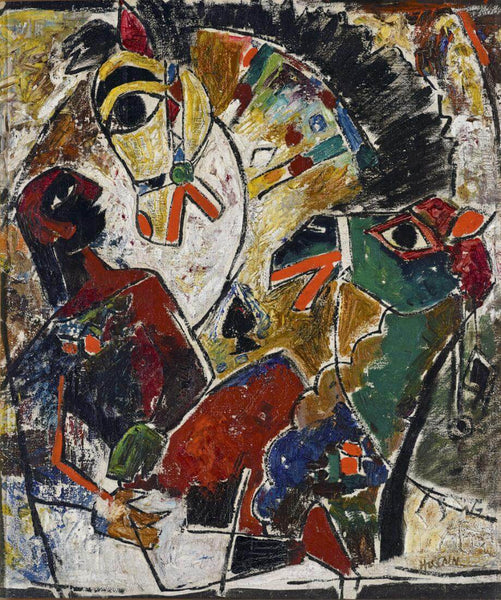 Man Horse And Camel - M F Husain - Figurative Painting - Canvas Prints