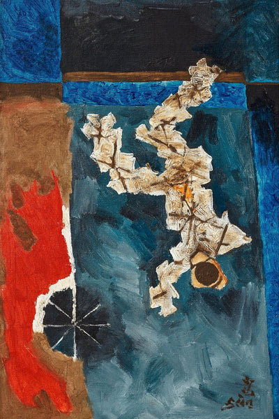 Man On Moon - M F Husain Painting - Large Art Prints