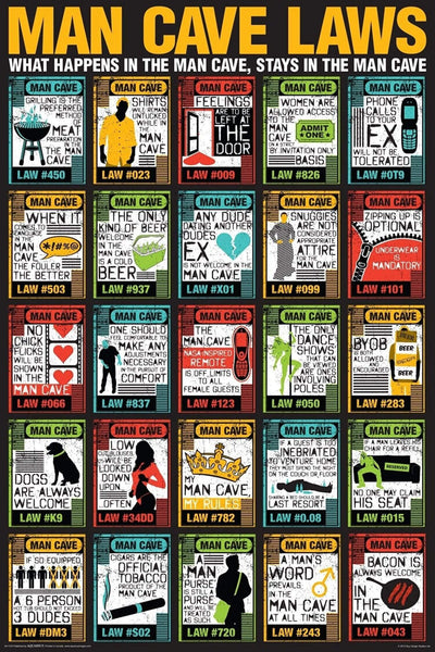 Man Cave Rules - Home Bar Poster - Framed Prints