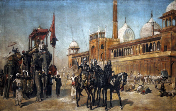 Manner of Great Mogul and his Court returning from the great Mosque at Delhi - Edwin Lord Weeks - Posters