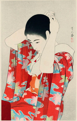 Maple Leaves (Momiji) - Torii Kotondo - Japanese Oban Tate-e print Painting - Framed Prints