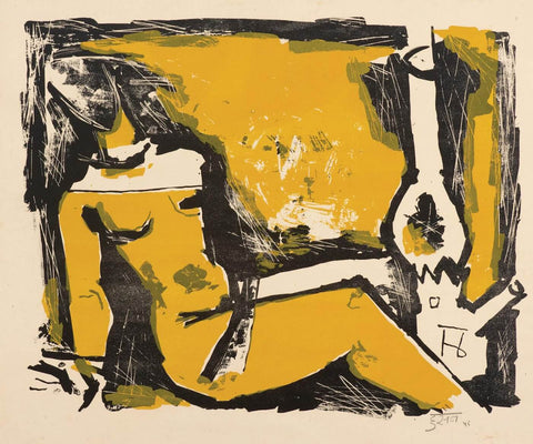 Maqbool Fida Husain - Woman In Yellow by M F Husain