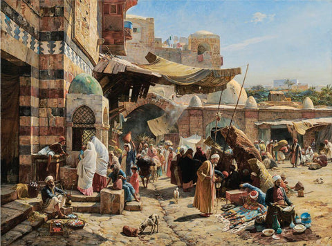 Market In Jaffa - Gustav Bauernfeind - Orientalist Art Painting - Framed Prints by Gustav Bauernfeind