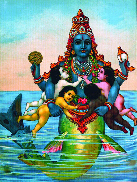 Matsya with the Vedas as infants - Art Prints