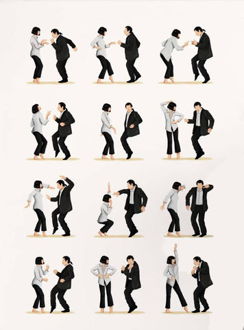 Mia Wallace and Vincent Vega  Jackrabbit Slims Twist Dance Contest - Pulp Fiction - Quentin Tarantino Hollywood Movie Poster by Tallenge