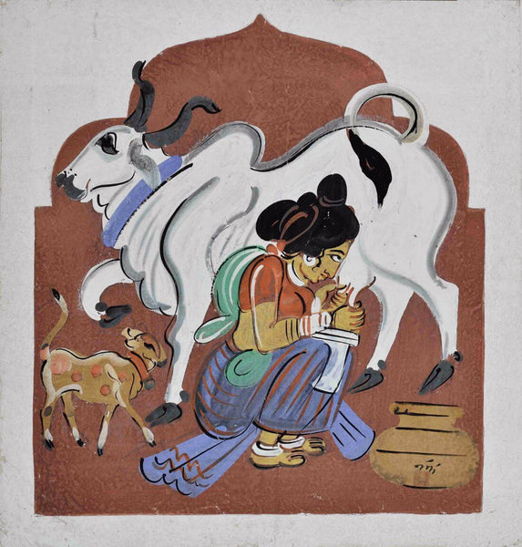 Milking The Cow - Haripura Posters Collection - Nandalal Bose - Bengal School Painting - Canvas Prints