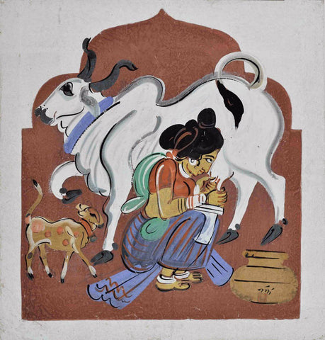 Milking The Cow - Haripura Posters Collection - Nandalal Bose - Bengal School Painting by Nandalal Bose