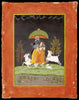 Radha And Krishna Under A Parasol - Bundi School 18th Century - Vintage Indian Miniature Art Painting - Art Prints