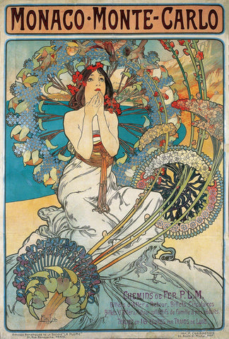 Monaco Monte Carlo Grand Prix - Advertisement Poster - Alphonse Mucha - Art Nouveau Print - Large Art Prints