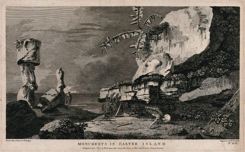 Monuments on Easter Island (Rapa Nui), Encountered By Captain Cook On His Second Voyage 1772-1775 - William Hodges - Vintage Engraving - Life Size Posters