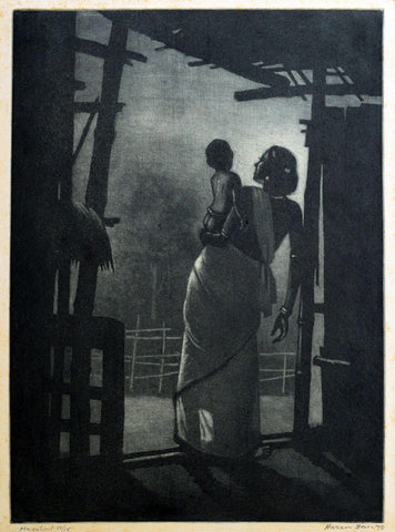 Moonlight - Haren Das - Bengal School Art Mizzotint Painting - Canvas Prints