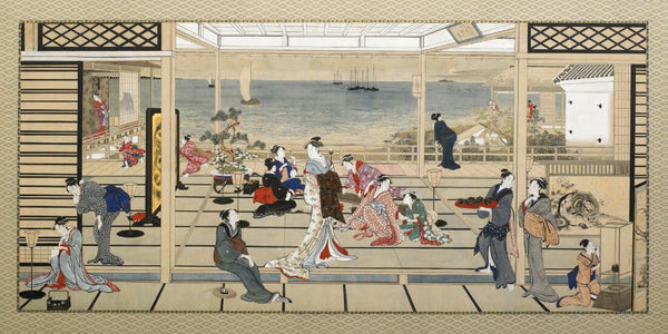 Moonlight Revelry At Dozo Sagami - Kitagawa Utamaro - Ukiyo-e Woodblock Print Art Painting - Framed Prints