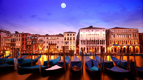 Moonlight Sonata - A Beautiful Night View Of Venice Grand Canal And Gondolas - Painting - Canvas Prints by Hamid Raza