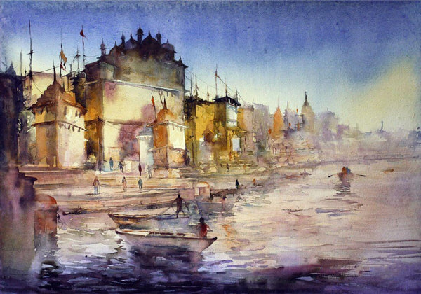 Morning In Benaras (The Holy City of Varanasi) Painting - Framed Prints