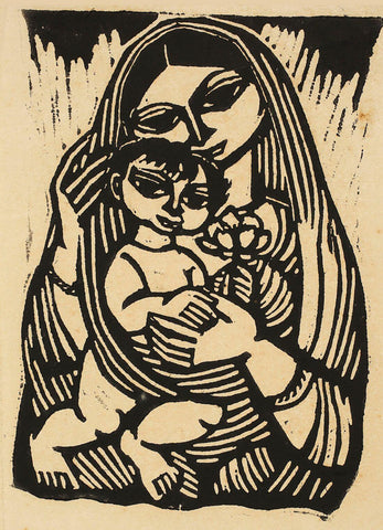 Mother And Child - Chitt0prosad Bhattacharya - Bengal School Art - Indian Painting - Framed Prints