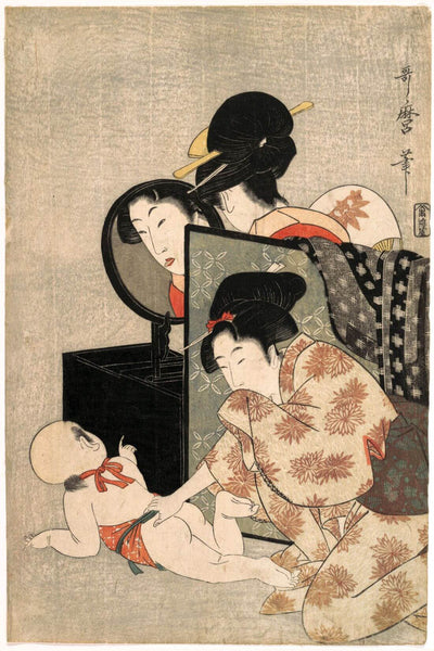 Mother And Child - Kitagawa Utamaro - Japanese Edo period Ukiyo-e Woodblock Print Art Painting - Life Size Posters
