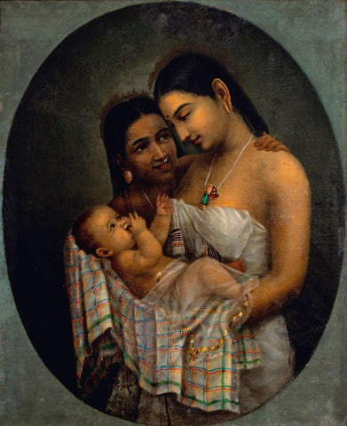 Mother And Child - Raja Ravi Varma - Indian Painting - Canvas Prints