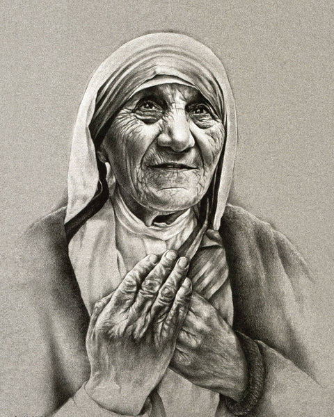 Mother Teresa - Pencil Sketch Painting - Canvas Prints