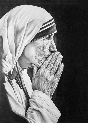 Mother Teresa - Sketch Painting - Large Art Prints by Sherly David
