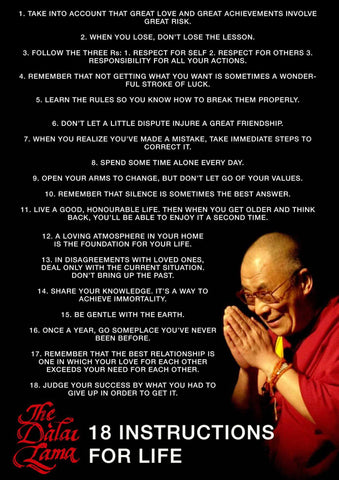 Motivational Art - Dalai Lama - 18 Instructions For Life - Inspirational Living - 2 - Life Size Posters by Kaiden Thompson