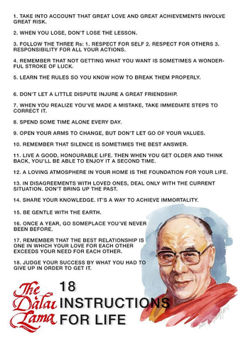 Motivational Art  - Dalai Lama - 18 Instructions For Life - Inspirational Living - III - Canvas Prints