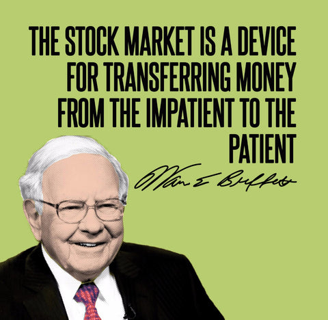 Motivational Quote - Warren Buffet - The Stock Market Is A device For Transferring Money From The Imaptient To The Patient - Posters by Roseann Jahns
