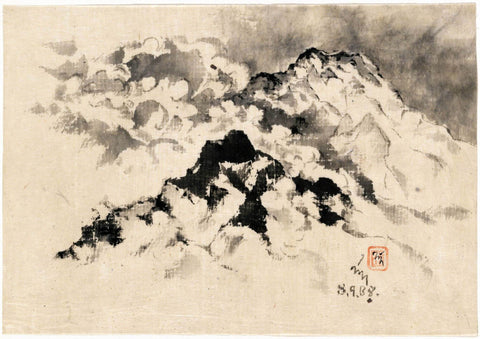 Mountains And Clouds - Nandalal Bose Ink Drawing- Bengal School Indian Painting by Nandalal Bose