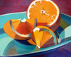 Orange Slices On Blue Plate - Art Prints