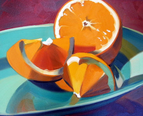 Orange Slices On Blue Plate by Deepak Tomar