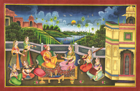 Indian Miniature Art - Rajput Painting - Evening Melody by Anonymous Artist